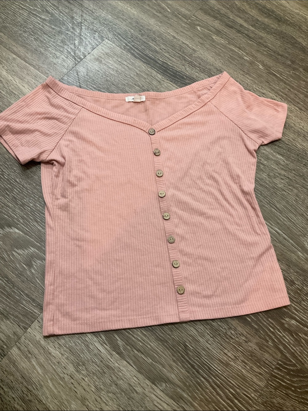 Ardene Ribbed Button-Front Off-Shoulder Crop Top - Dusty Rose